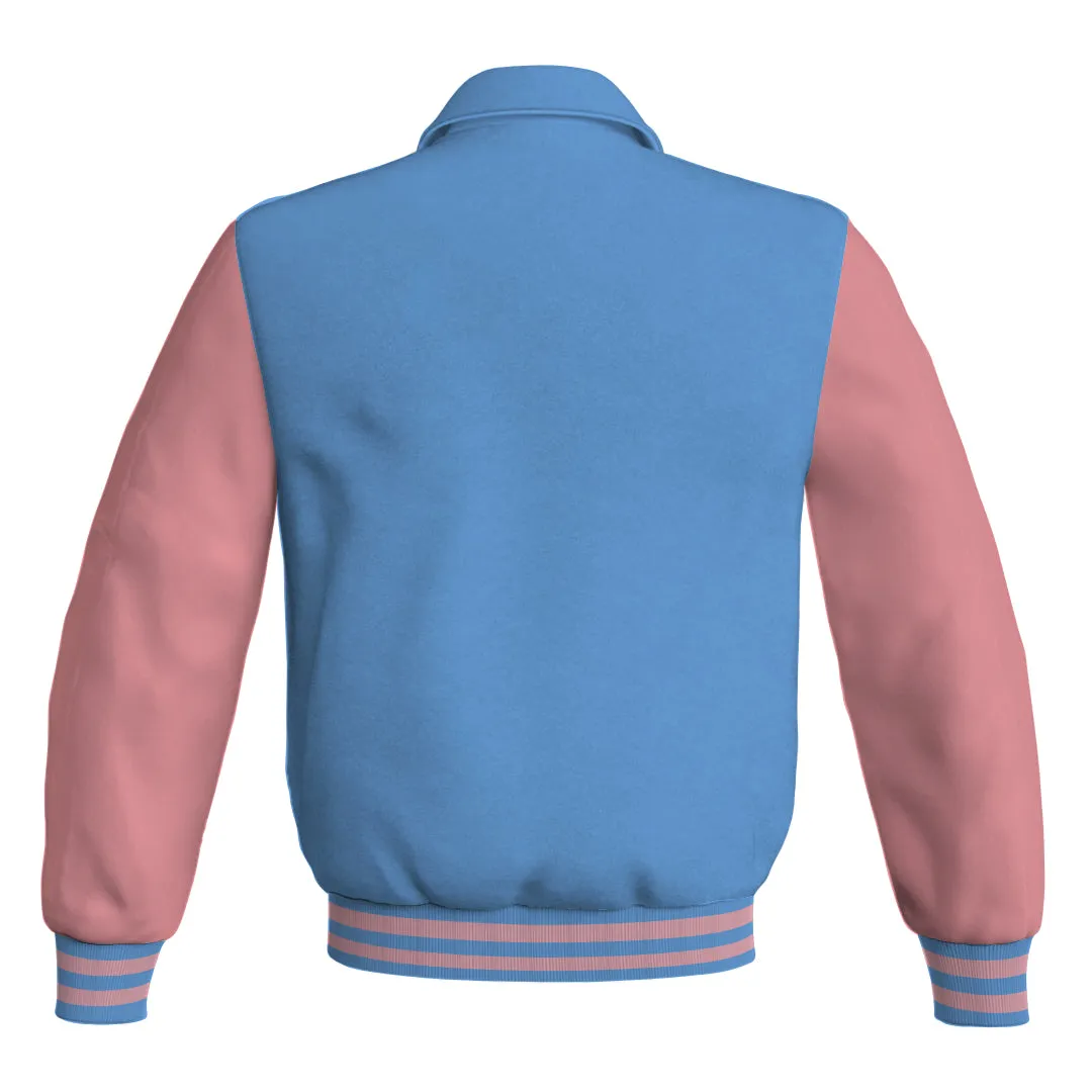 Letterman Varsity Classic Jacket Sky Blue Body and Pink Leather Sleeves