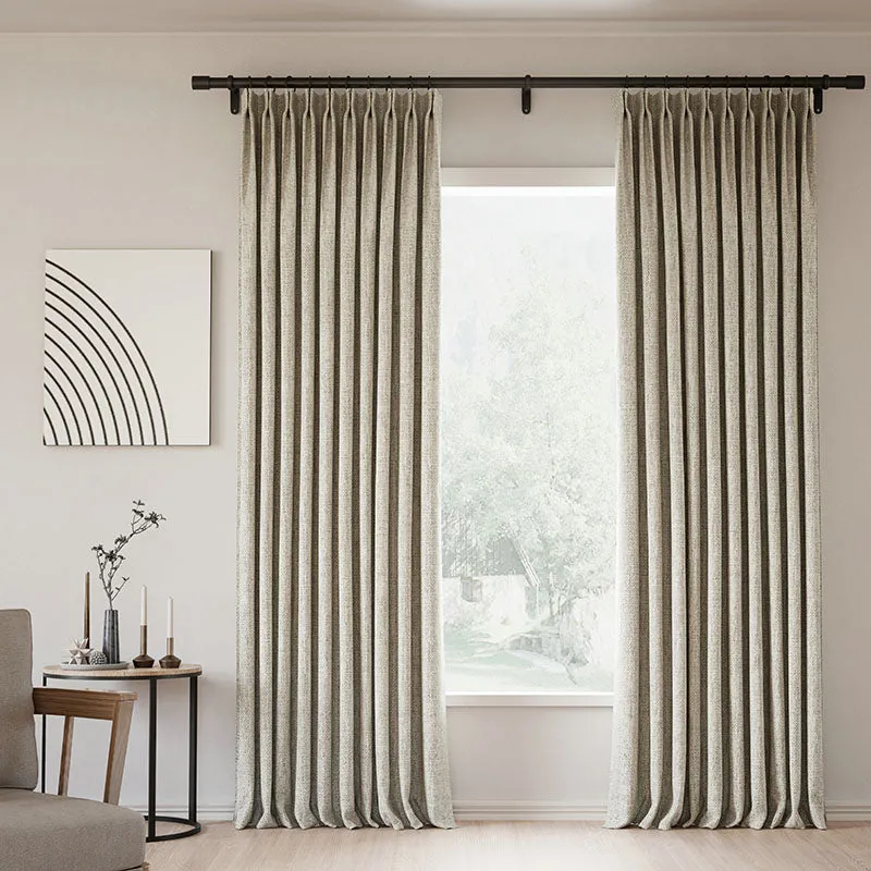 Lille Blackout Linen Curtains Natural Modern Custom Drapes Tapioca | Pleated