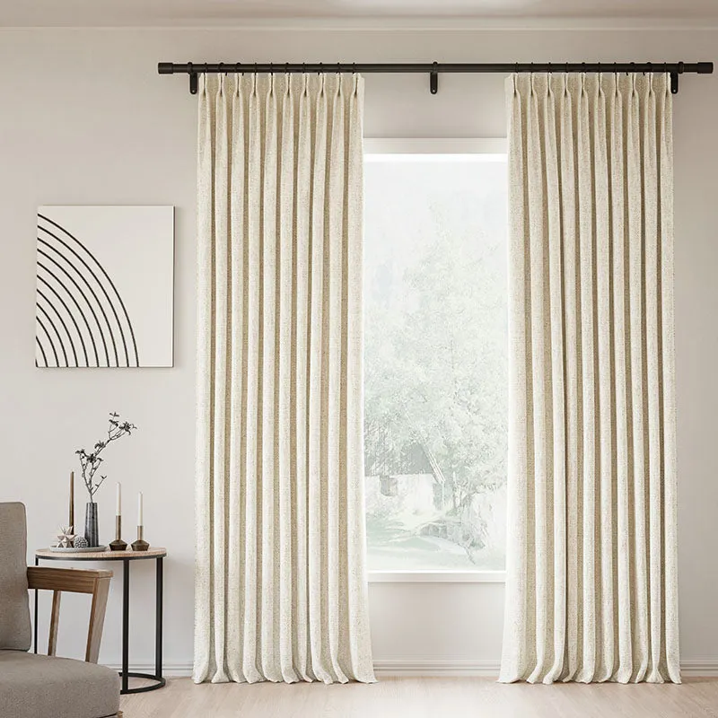 Lille Blackout Linen Curtains Natural Modern Custom Drapes Tapioca | Pleated