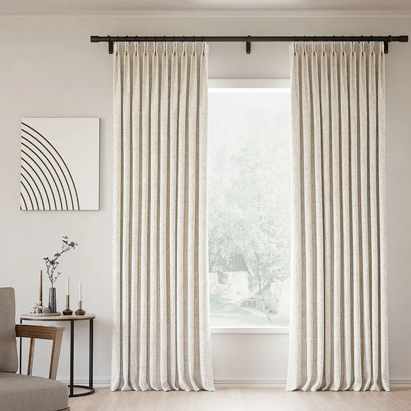 Lille Blackout Linen Curtains Natural Modern Custom Drapes Tapioca | Pleated