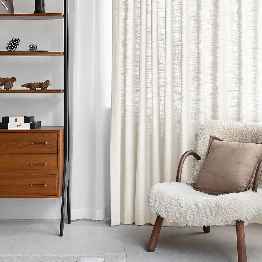 Lille Blackout Linen Curtains Natural Modern Custom Drapes Tapioca | Pleated