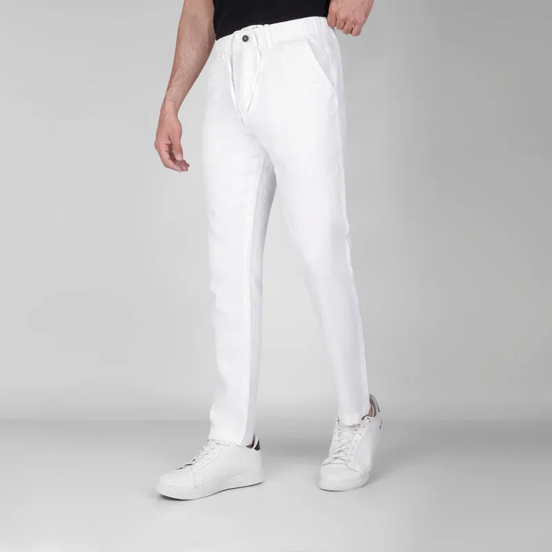 Linen Elastic Waist Trousers-   OFF WHITE