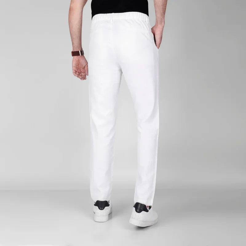 Linen Elastic Waist Trousers-   OFF WHITE