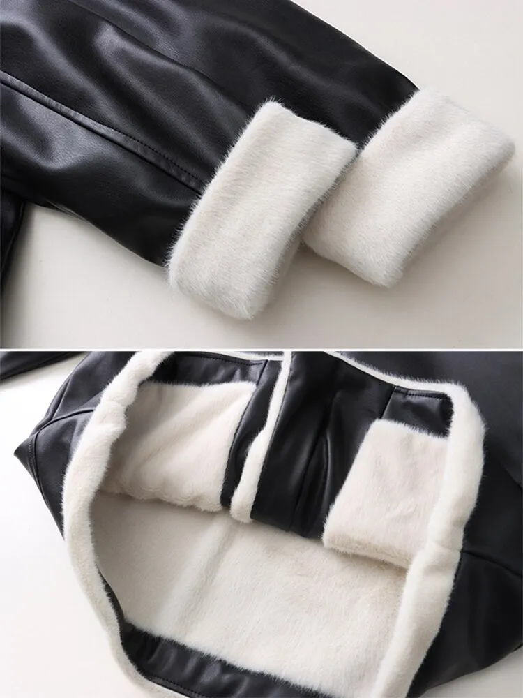 Loose Spliced Zipper PU Leather Jacket