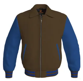 Luxury Bomber Classic Jacket Brown Body and Blue Leather Sleeves