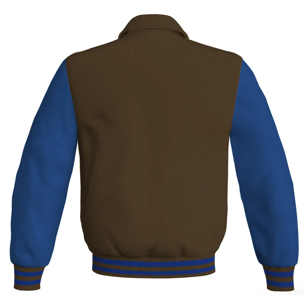 Luxury Bomber Classic Jacket Brown Body and Blue Leather Sleeves