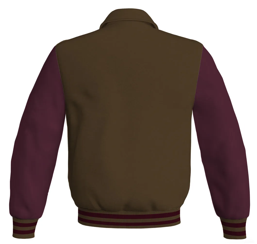 Luxury Bomber Classic Jacket Brown Body and Maroon Leather Sleeves