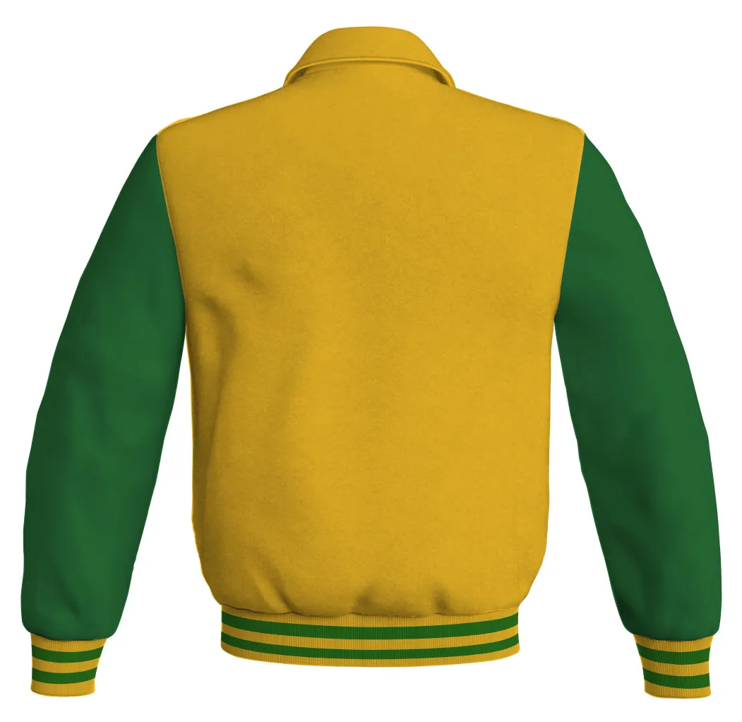 Luxury Bomber Classic Jacket Yellow/Gold Body and Green Leather Sleeves