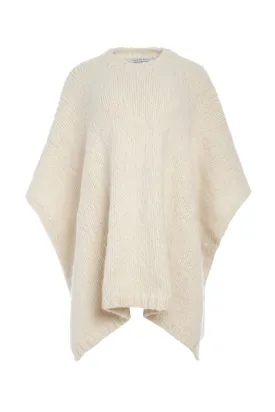 Lyla Knit Poncho in Ivory Welfat Cashmere