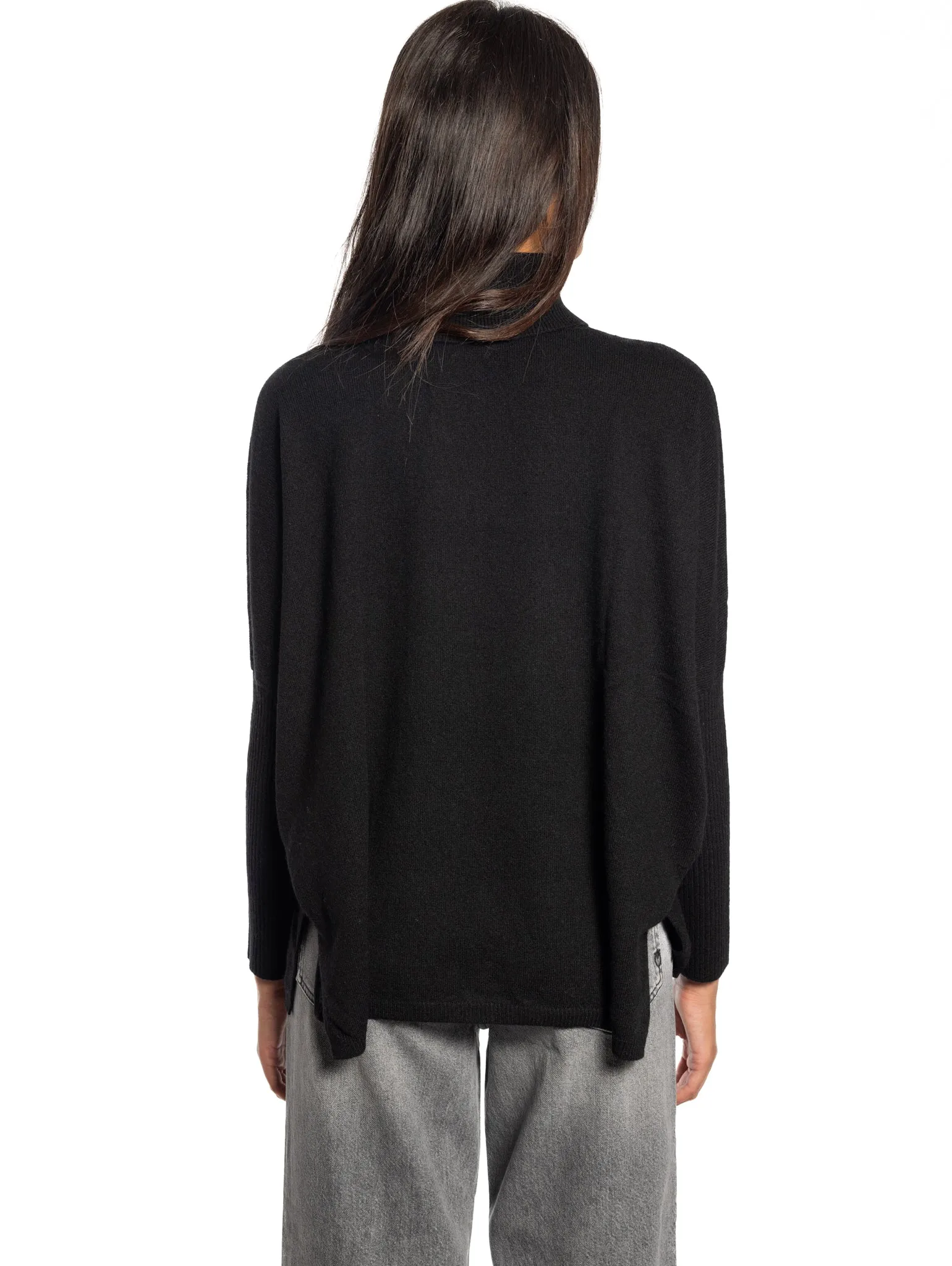 Maglia Poncho Collo Alto In Cashmere Nero