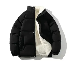 Men's Elegant Puffer Jacket with Fleece Lining and Zipper | Ideal for Autumn/Winter