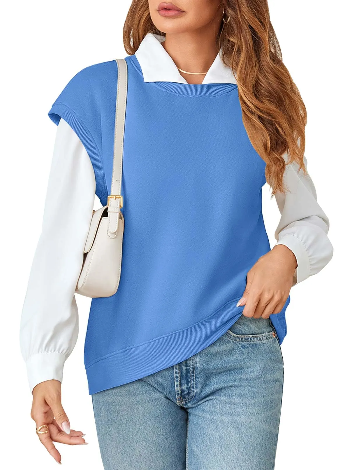 MEROKEETY Sleeveless Oversized Crewneck Fleece Pullover Sweatshirts