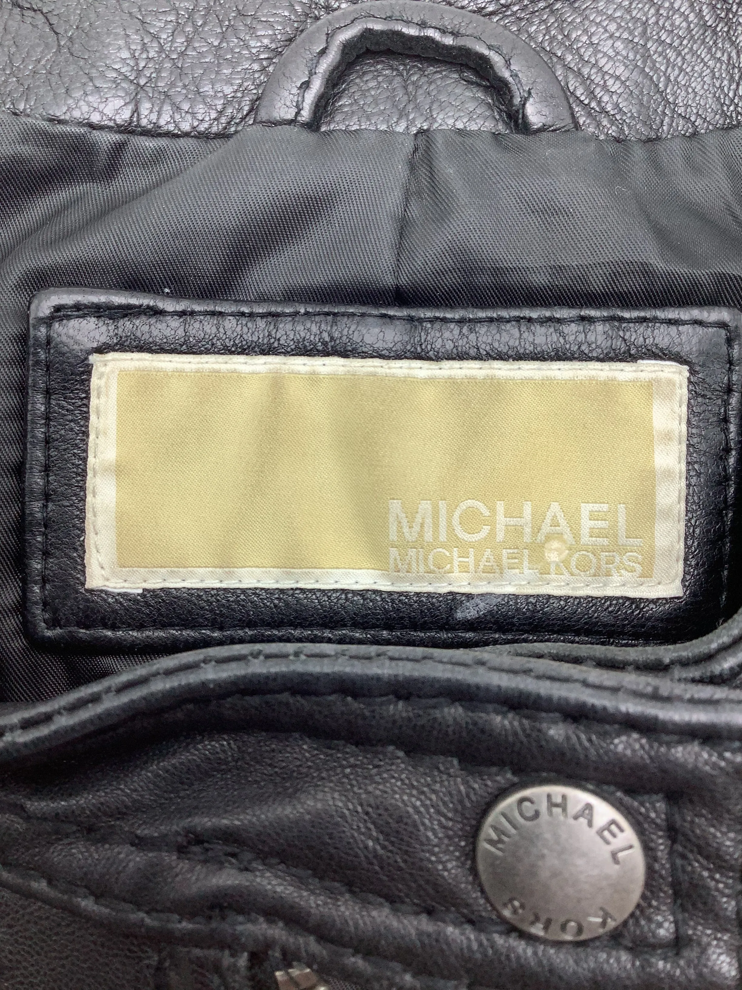 Michael Kors Leather Biker Jacket Black Size: M