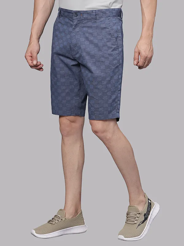Navy Grid Print Chino Shorts