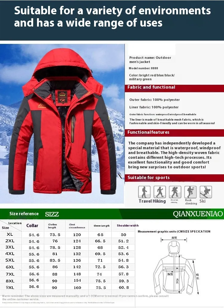 Outdoor Winter Plus Size Men's Assault Jacket Fleece Lined Padded Warm Keeping