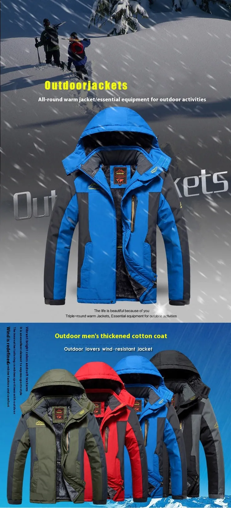 Outdoor Winter Plus Size Men's Assault Jacket Fleece Lined Padded Warm Keeping