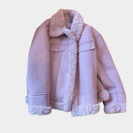 Oversized Womens Purple Lambswool Coat - Autumn & Winter Plush Thick Wool Fur Coat