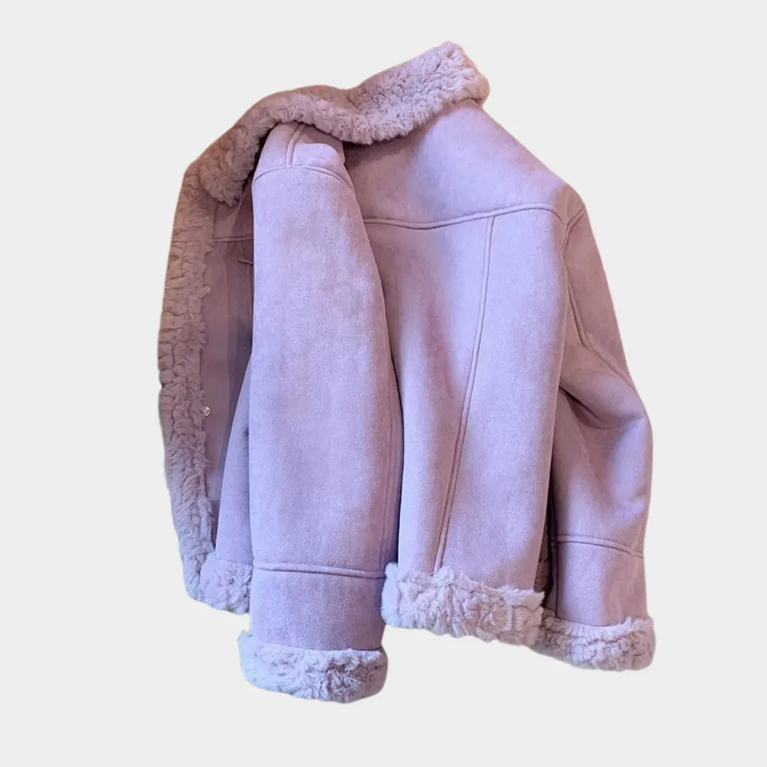 Oversized Womens Purple Lambswool Coat - Autumn & Winter Plush Thick Wool Fur Coat
