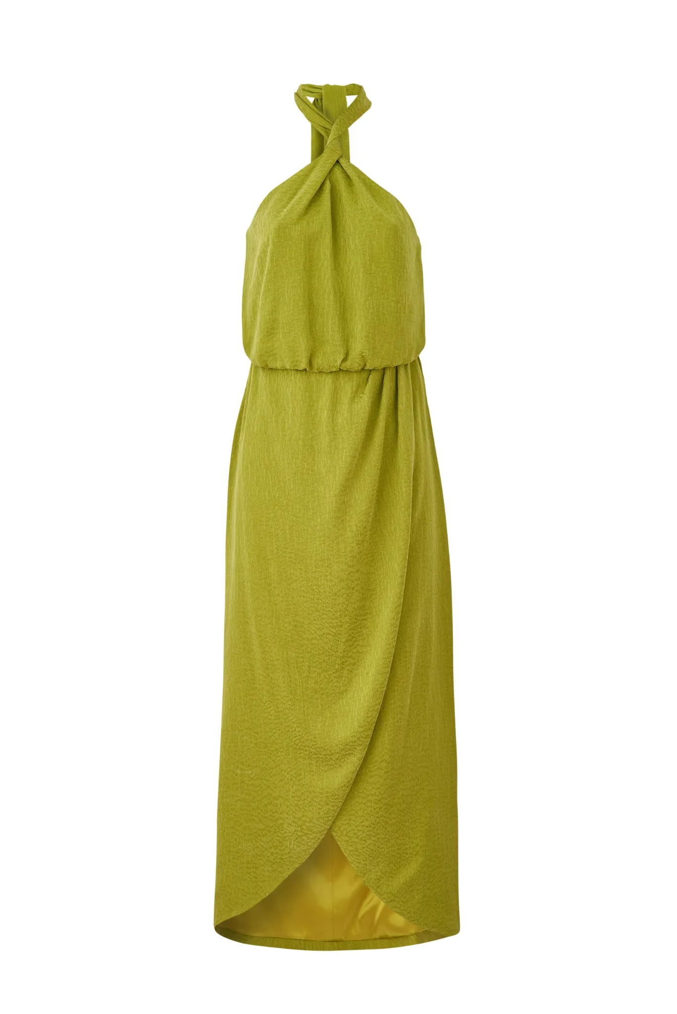 Palermo halterneck wrap detail dress in lime