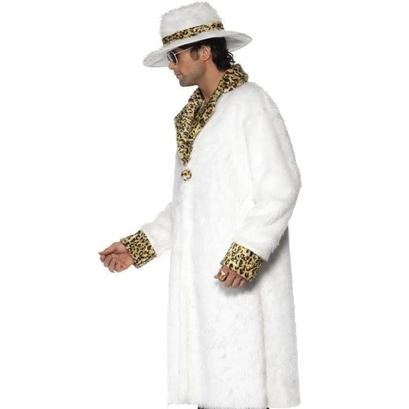 Pimp Costume White and Leopard Skin Adult Coat