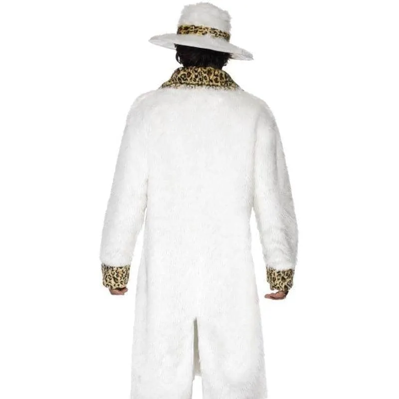 Pimp Costume White and Leopard Skin Adult Coat