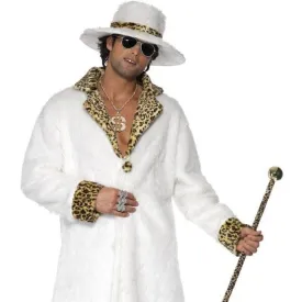 Pimp Costume White and Leopard Skin Adult Coat