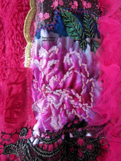 Pink Faux Fur Gypsy Jacket, M/L Embroidered Warm Jacket