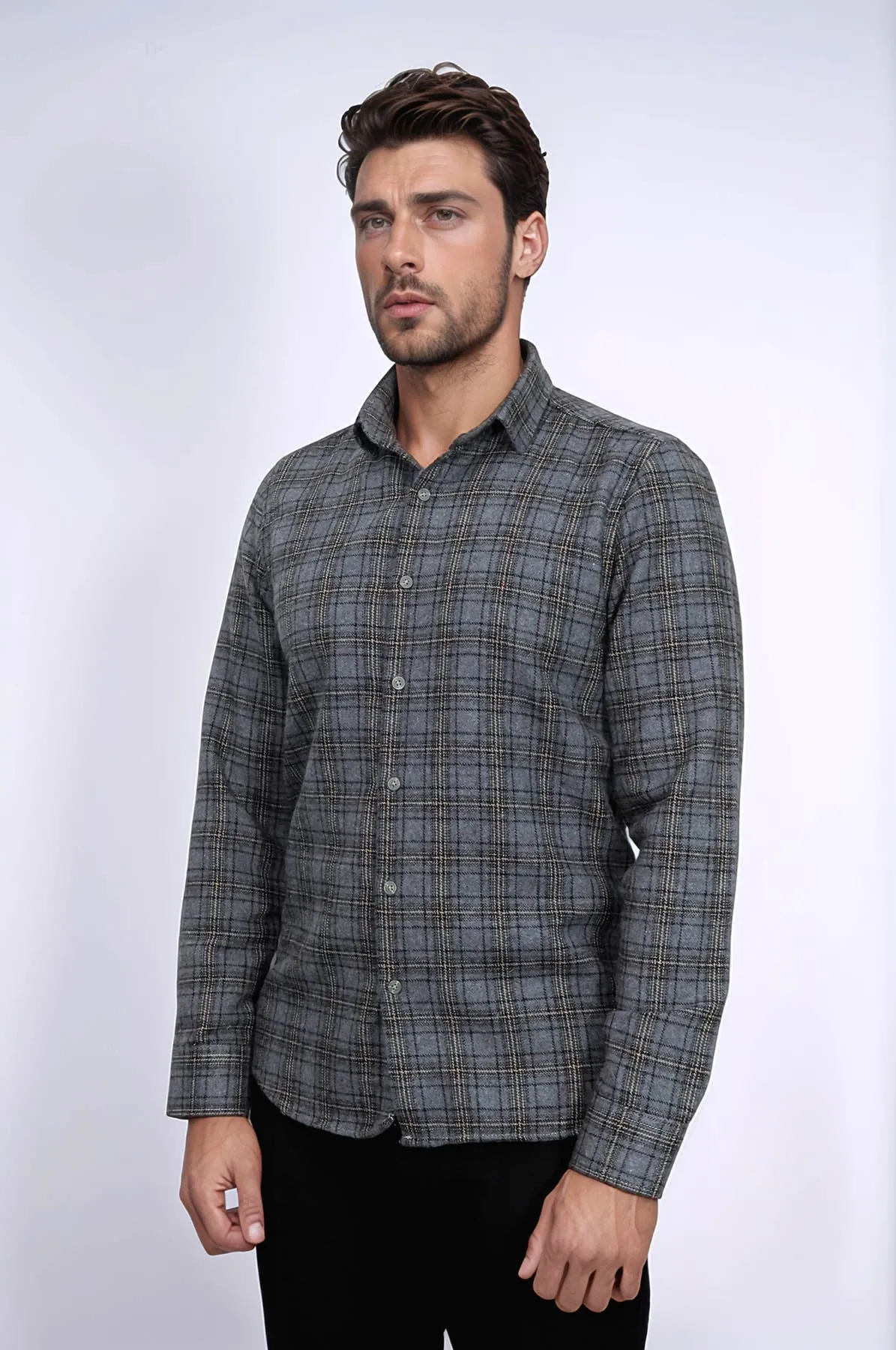 Plaid Dark Grey Men Lumberjack Shirt - Wessi