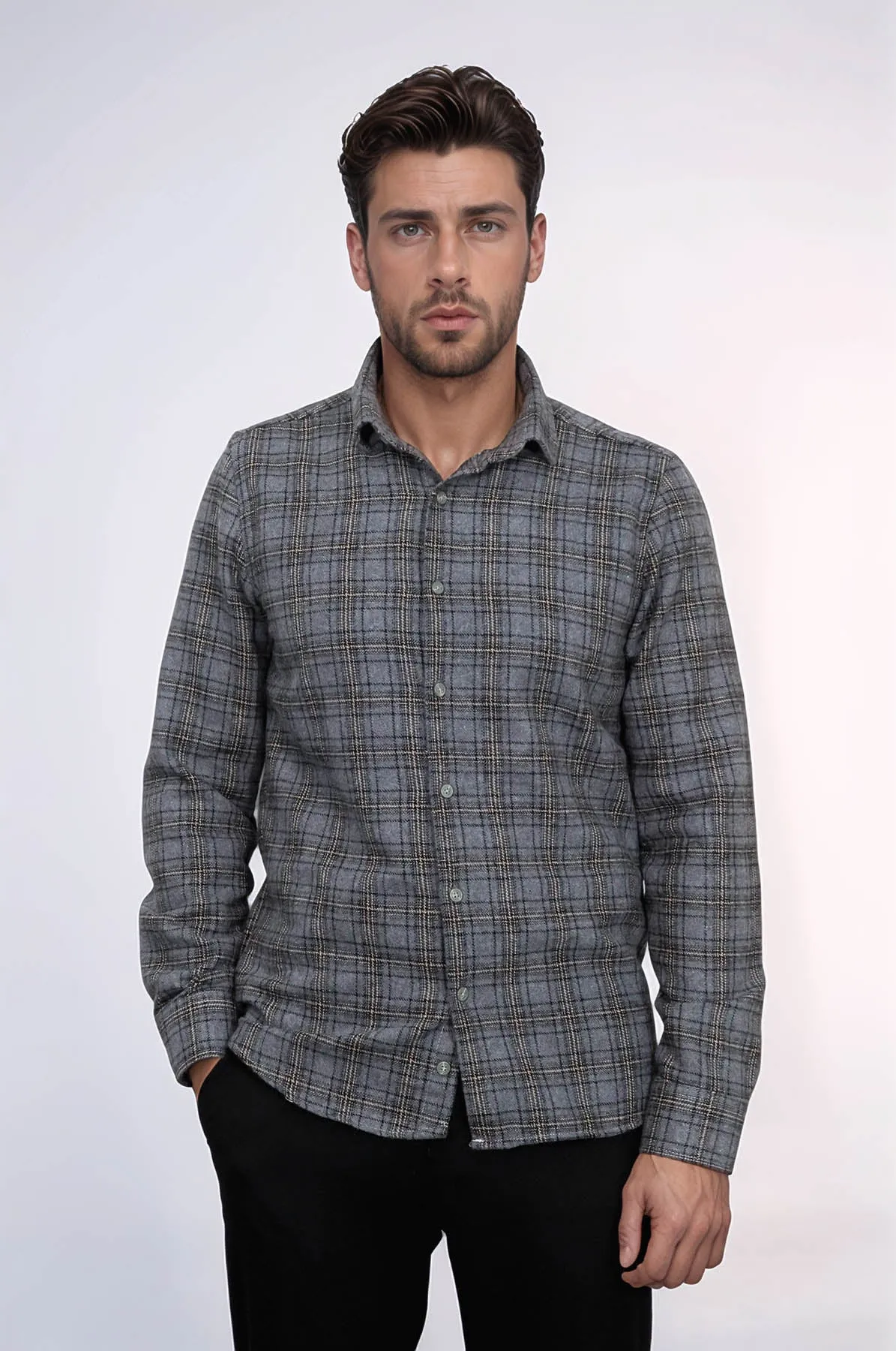 Plaid Dark Grey Men Lumberjack Shirt - Wessi