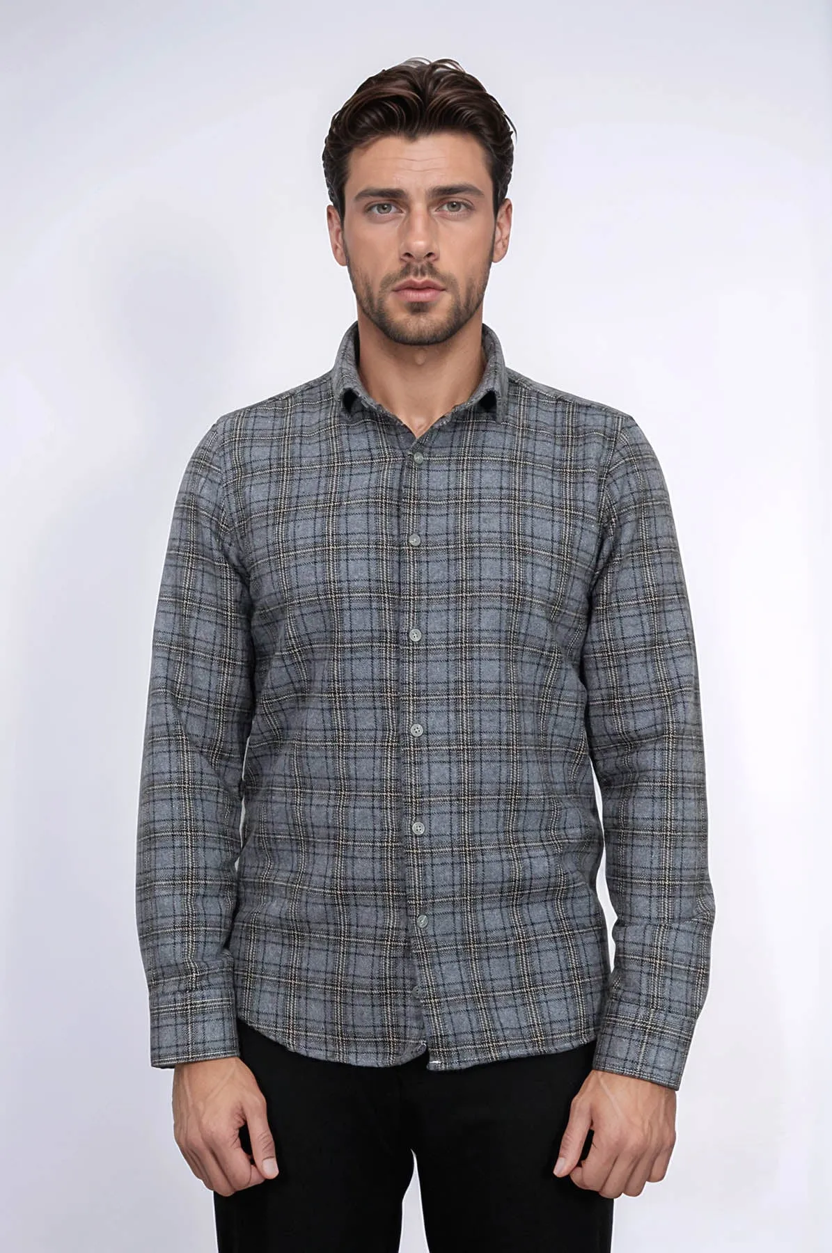 Plaid Dark Grey Men Lumberjack Shirt - Wessi