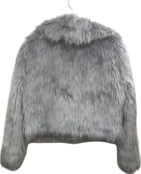 PrettyLittleThing Grey Cropped Faux Fur Coat UK 8