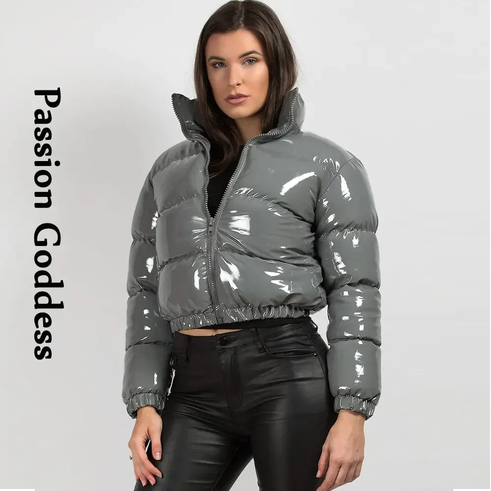 Shiny PU Leather Winter Jacket