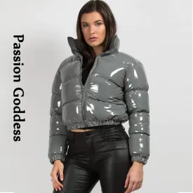 Shiny PU Leather Winter Jacket