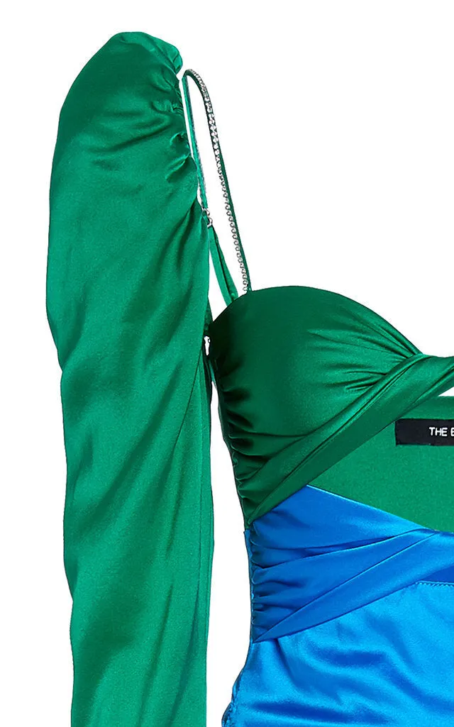 SILK TWIST DRESS EMERALD/COBALT