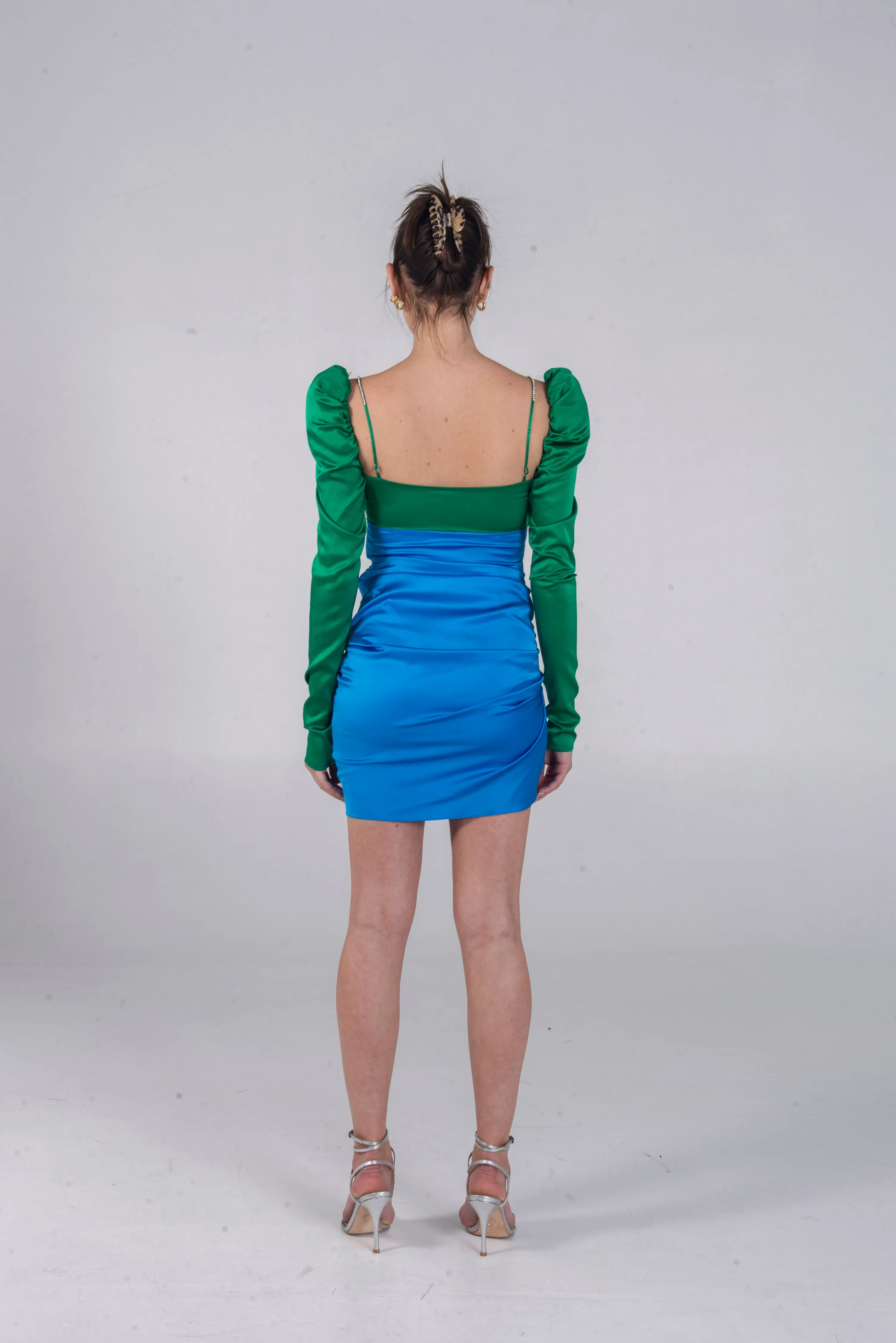 SILK TWIST DRESS EMERALD/COBALT