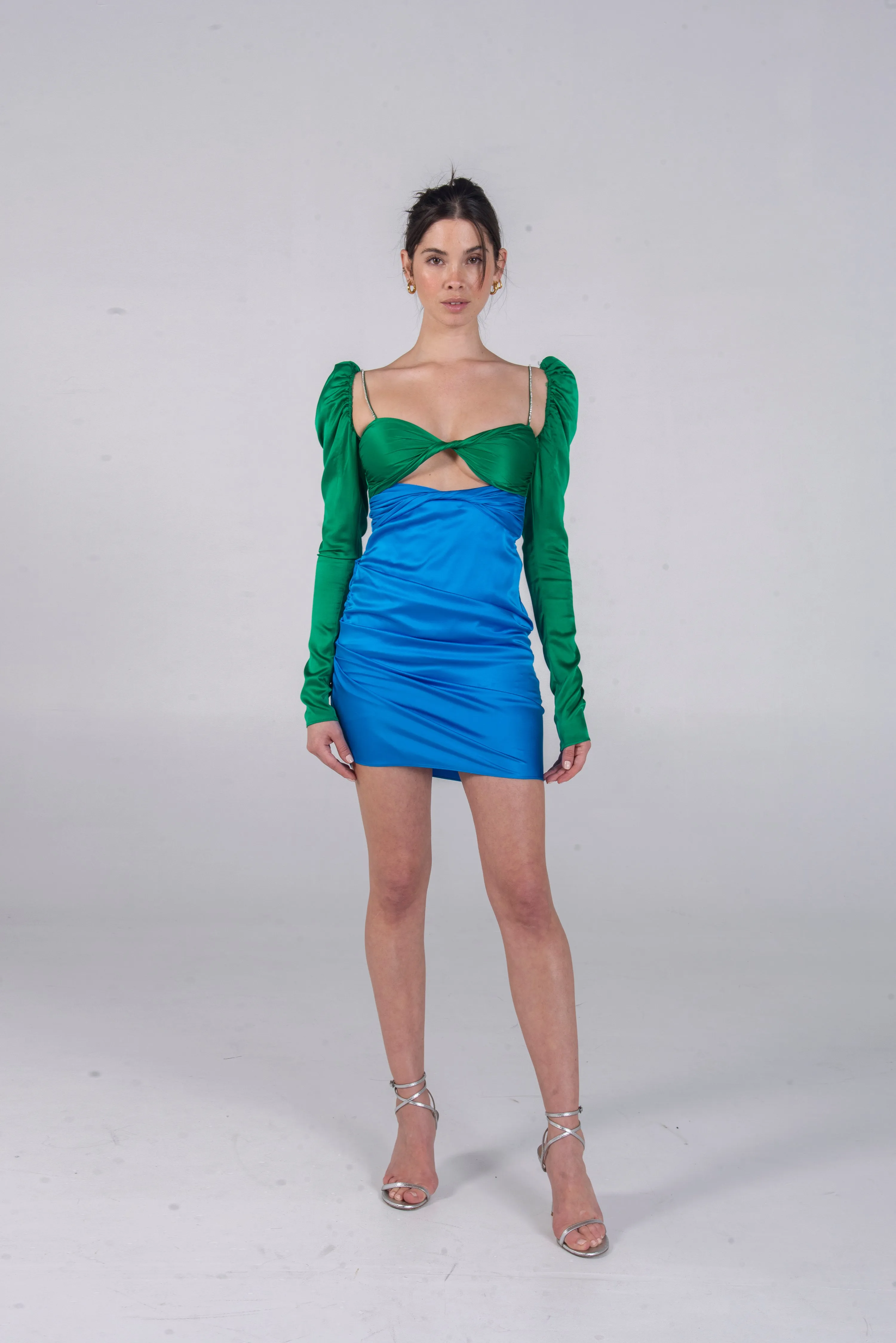 SILK TWIST DRESS EMERALD/COBALT