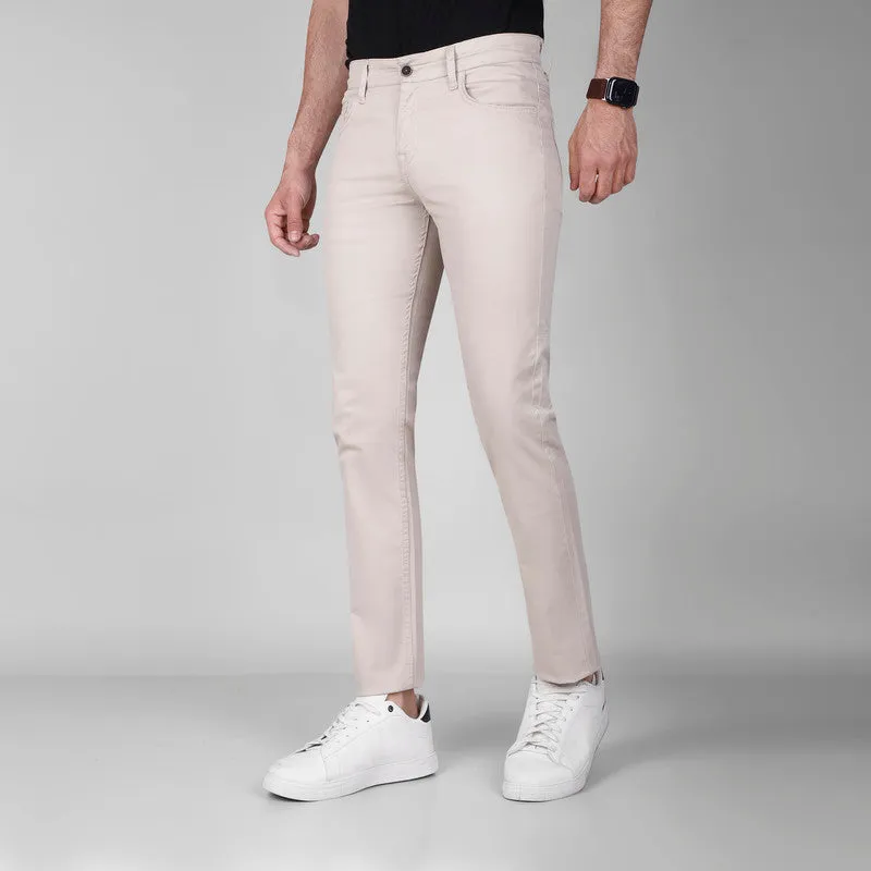 SLIM FIVE-POCKET PANTS  -  BEIGE