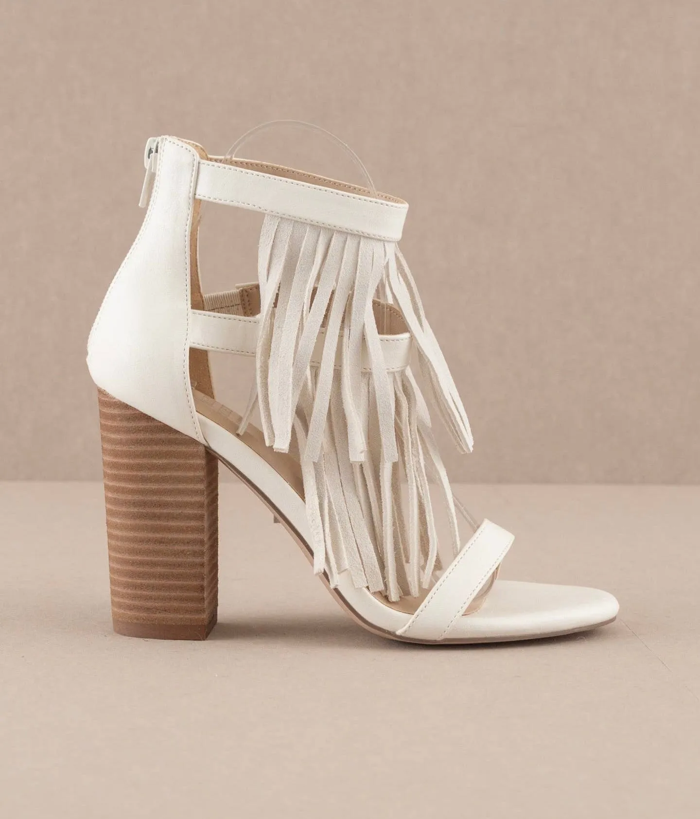 Take Me Out Cream Fringe Heels