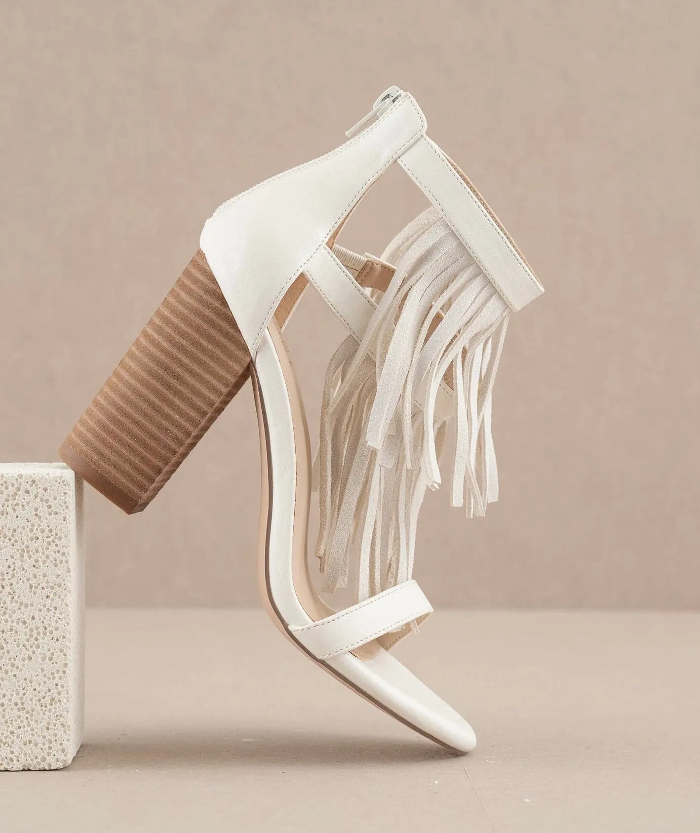 Take Me Out Cream Fringe Heels