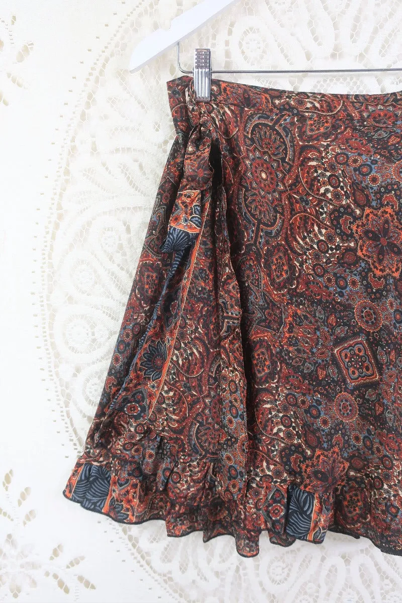 Venus Mini Wrap Skirt in Cohen Black Mandala - Free Size