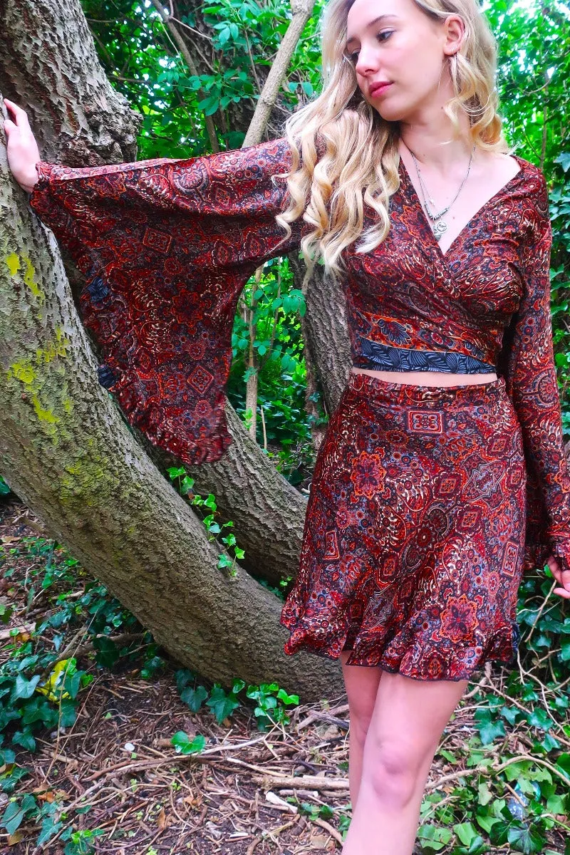 Venus Mini Wrap Skirt in Cohen Black Mandala - Free Size
