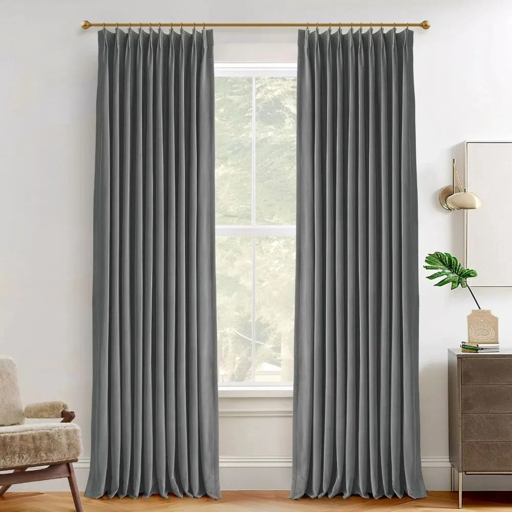Vol Velvet Blackout Curtains Luxury Luster Custom Drapes Steel Gray | Pleated