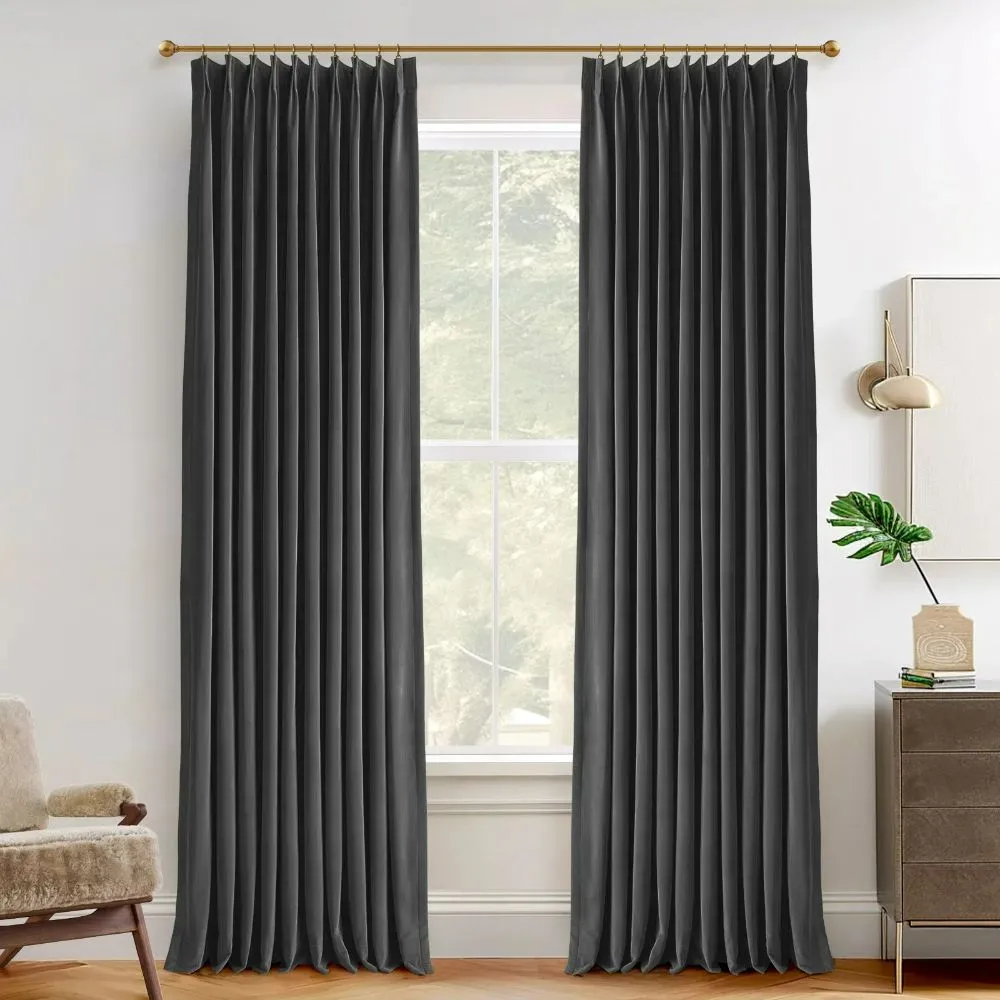 Vol Velvet Blackout Curtains Luxury Luster Custom Drapes Steel Gray | Pleated