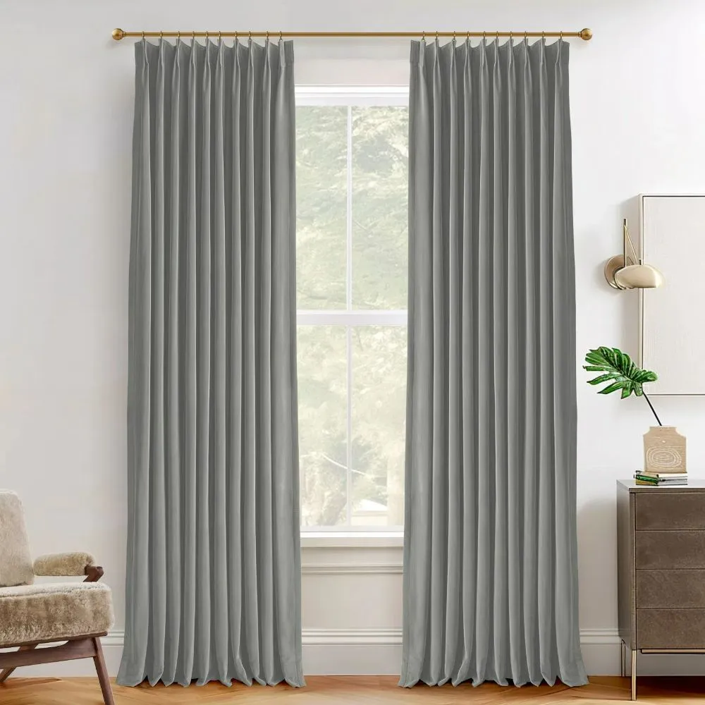 Vol Velvet Blackout Curtains Luxury Luster Custom Drapes Steel Gray | Pleated
