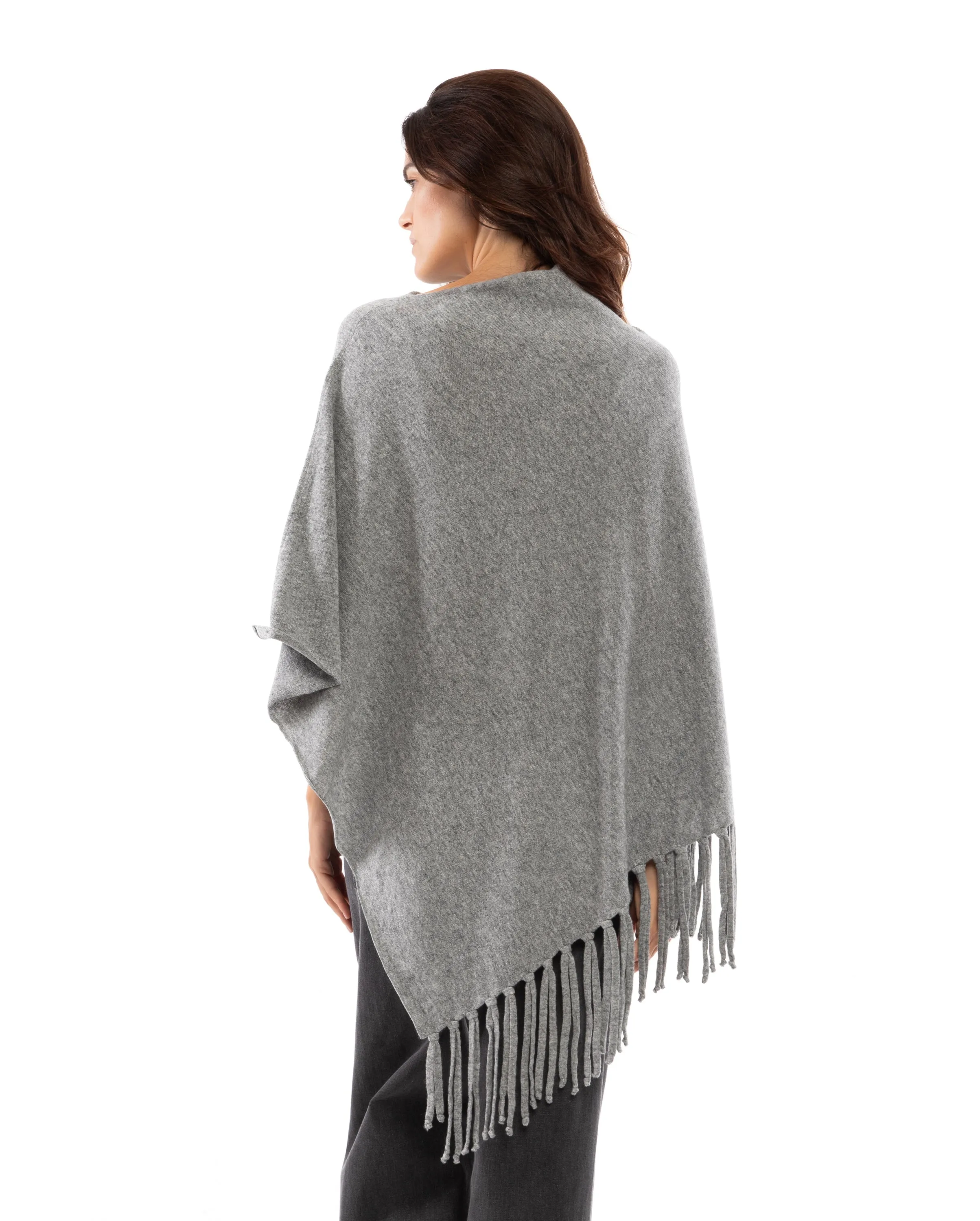 Women's Pure Cashmere Poncho with Fringes Black
