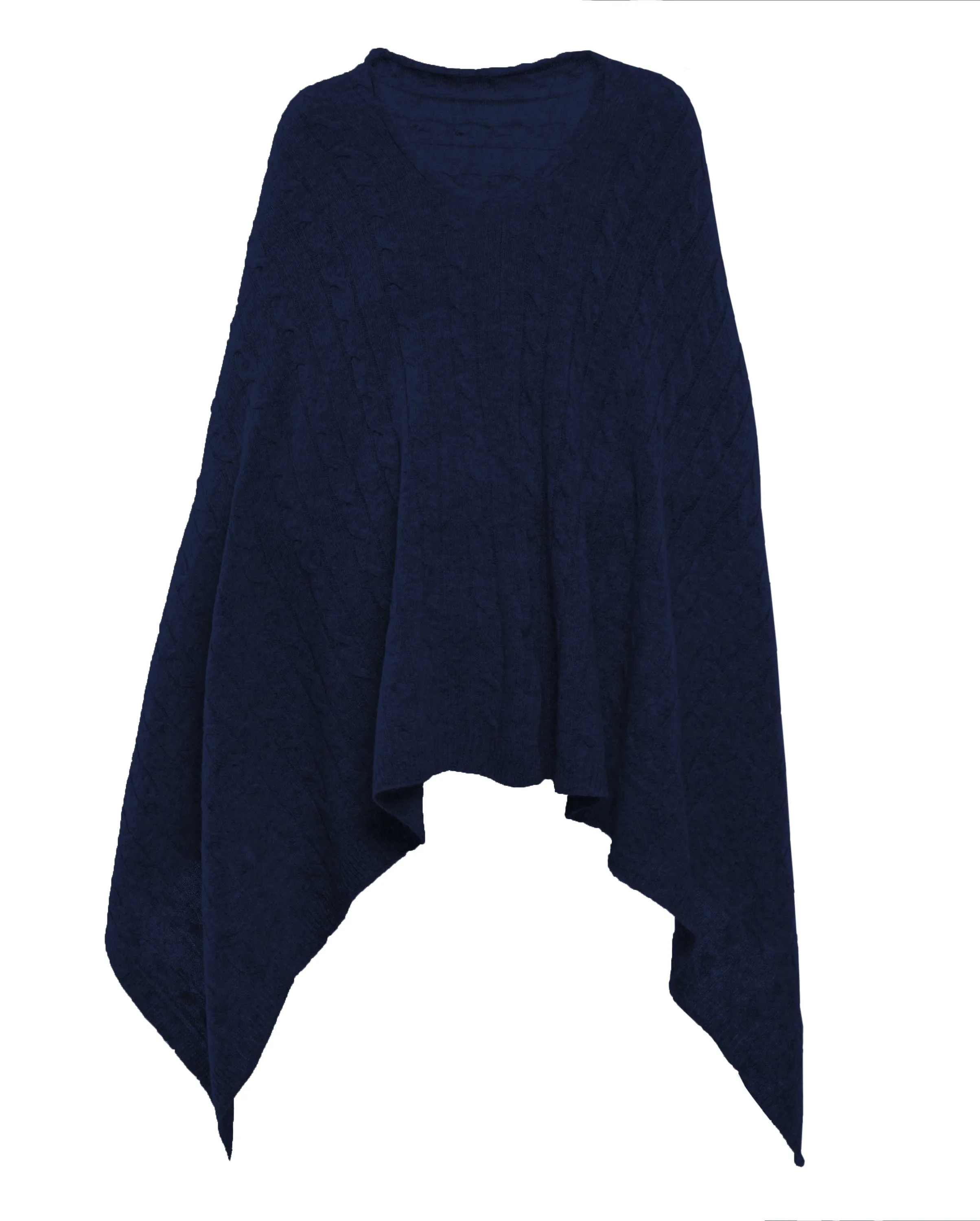 Womens's Pure Cashmere Cable Knit Poncho Navy Blue