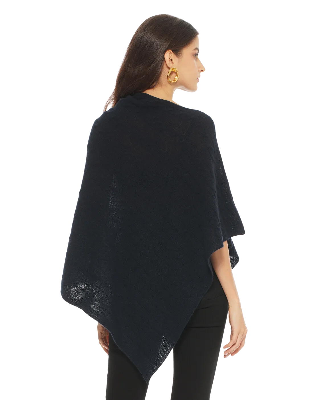 Womens's Pure Cashmere Cable Knit Poncho Navy Blue