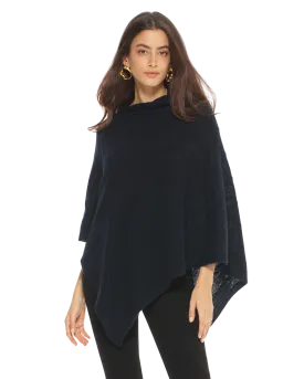 Womens's Pure Cashmere Cable Knit Poncho Navy Blue