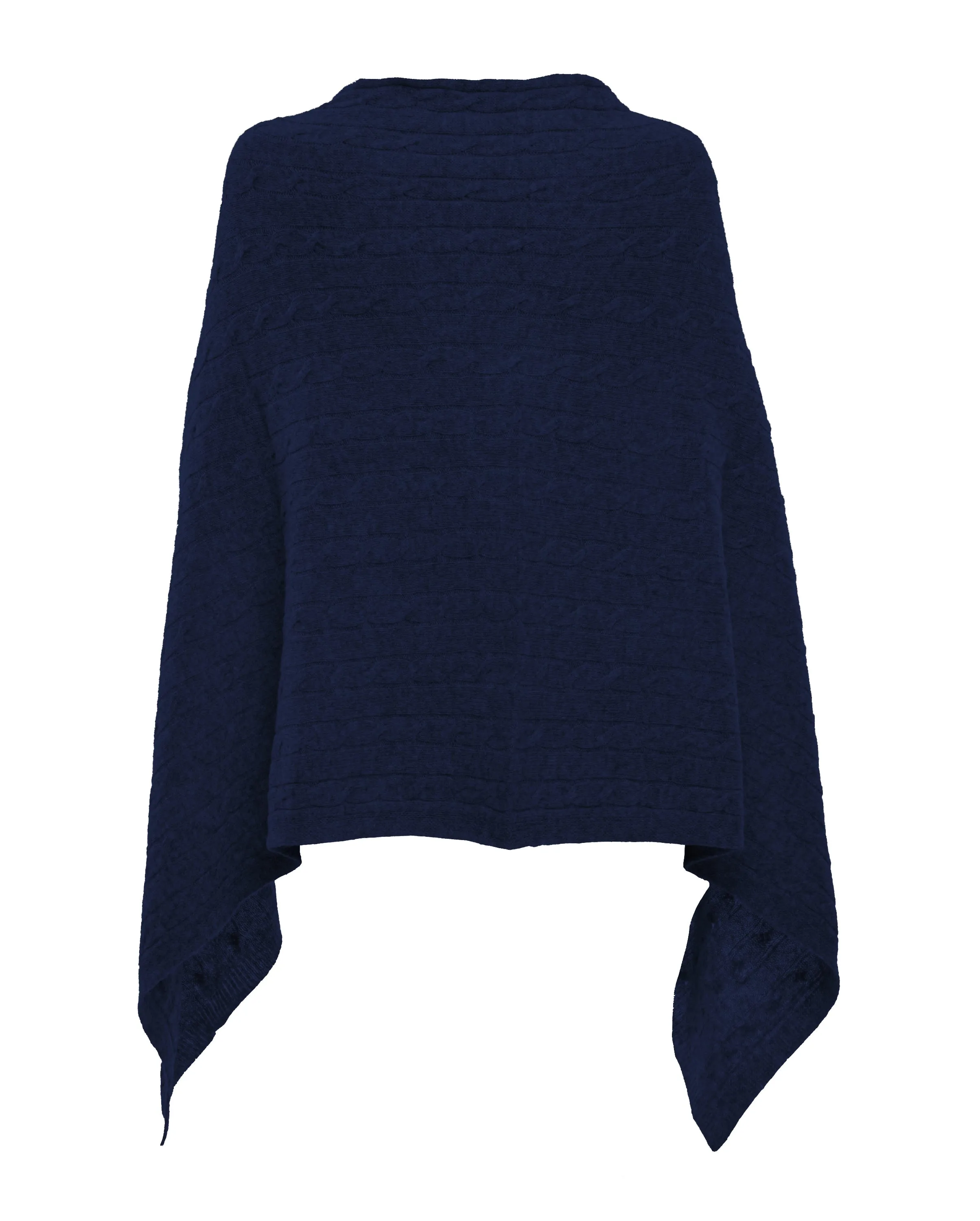 Womens's Pure Cashmere Cable Knit Poncho Navy Blue