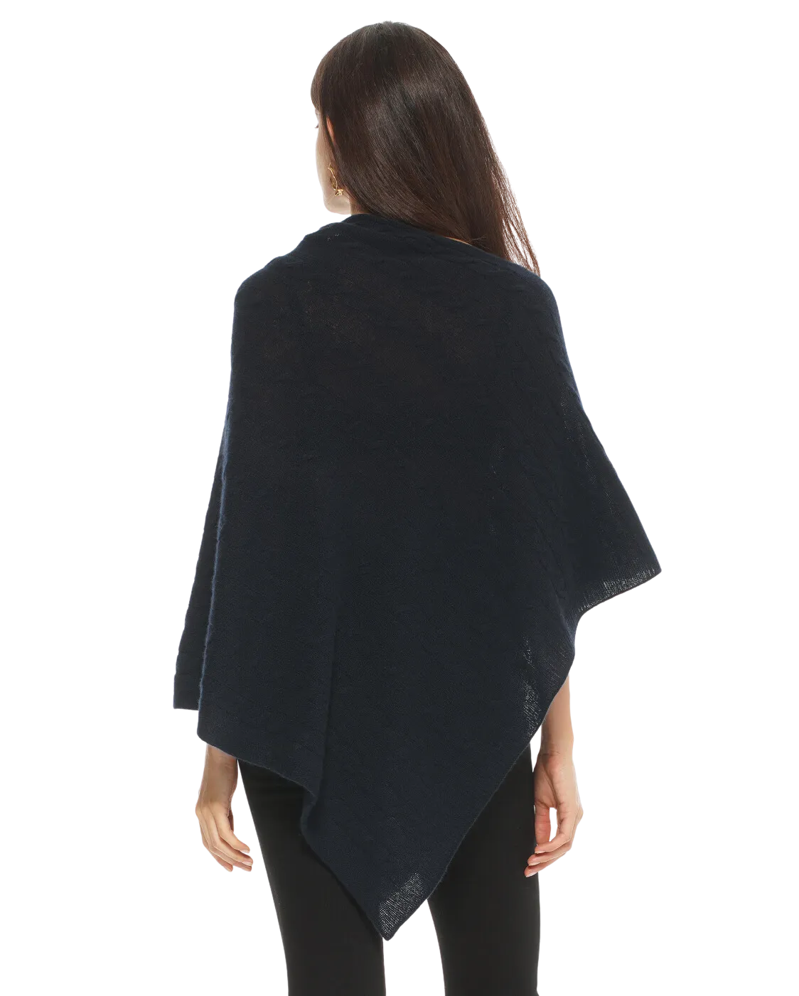 Womens's Pure Cashmere Cable Knit Poncho Navy Blue